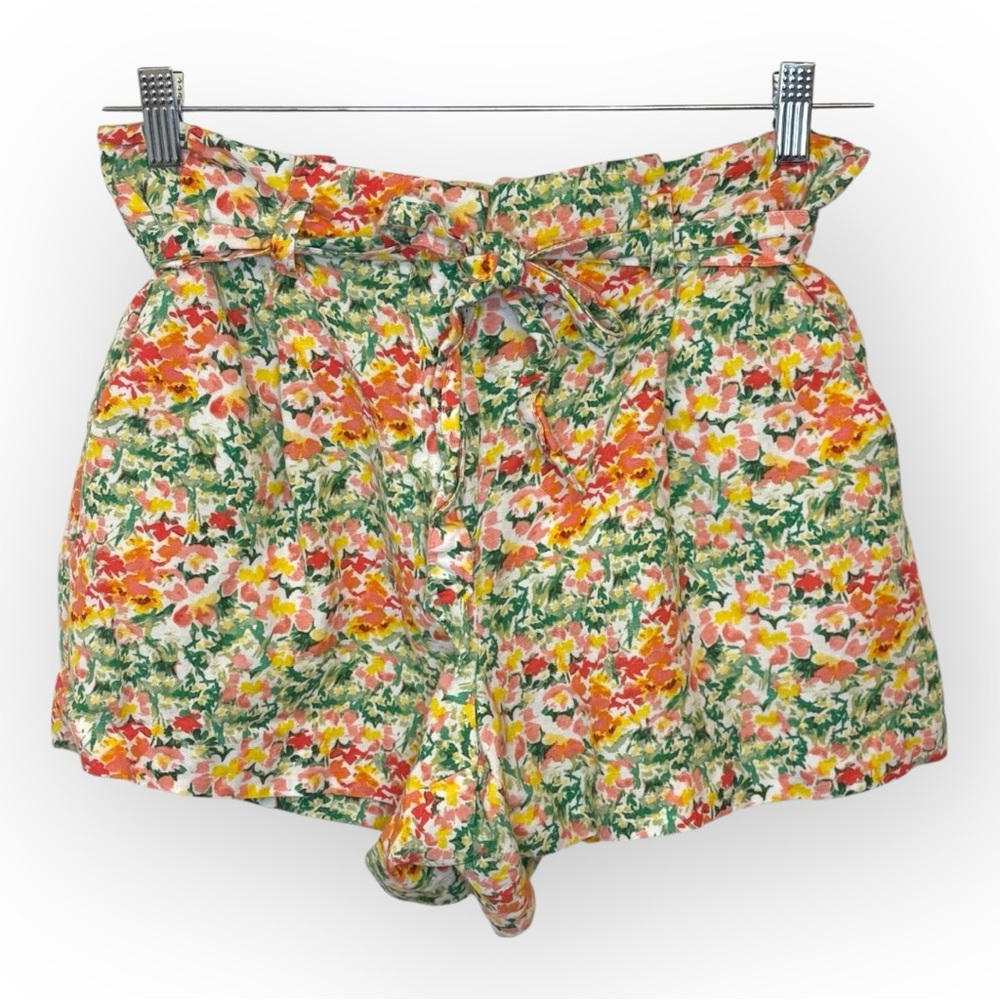 Loft Linen Blend Floral Paperbag Waist Tie Belt Vacation Resort Shorts Medium
